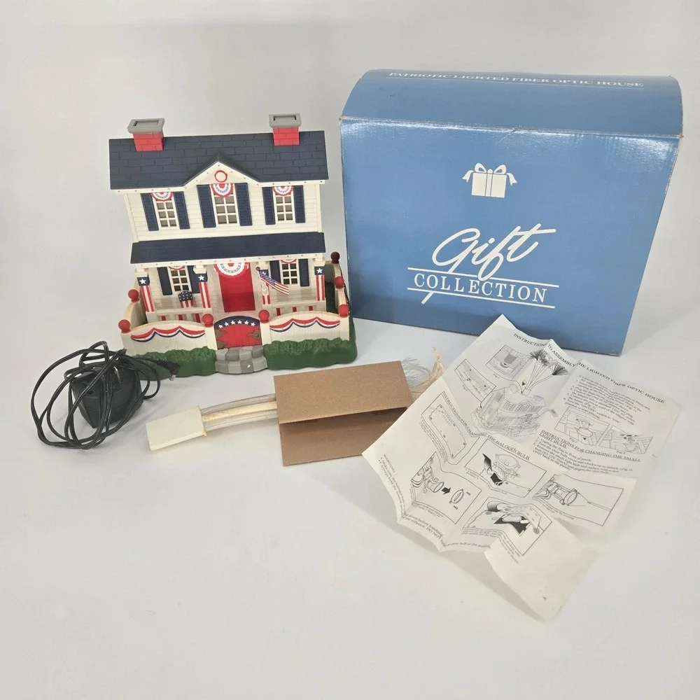 Avon 4th of July Patriotic Lighted Fiber Optic American House Complete